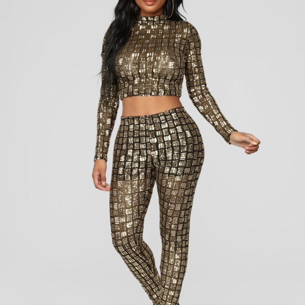 Gold Sequin Pant Set
